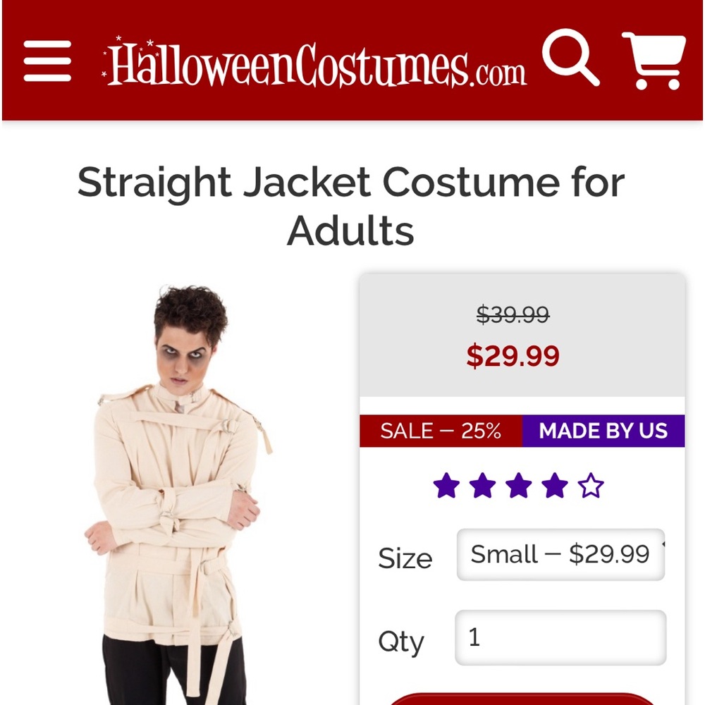 Adult size medium, straight jacket costume new